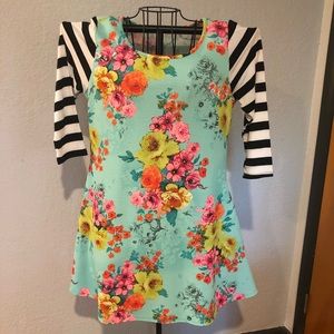 Stripes and flowers shift dress